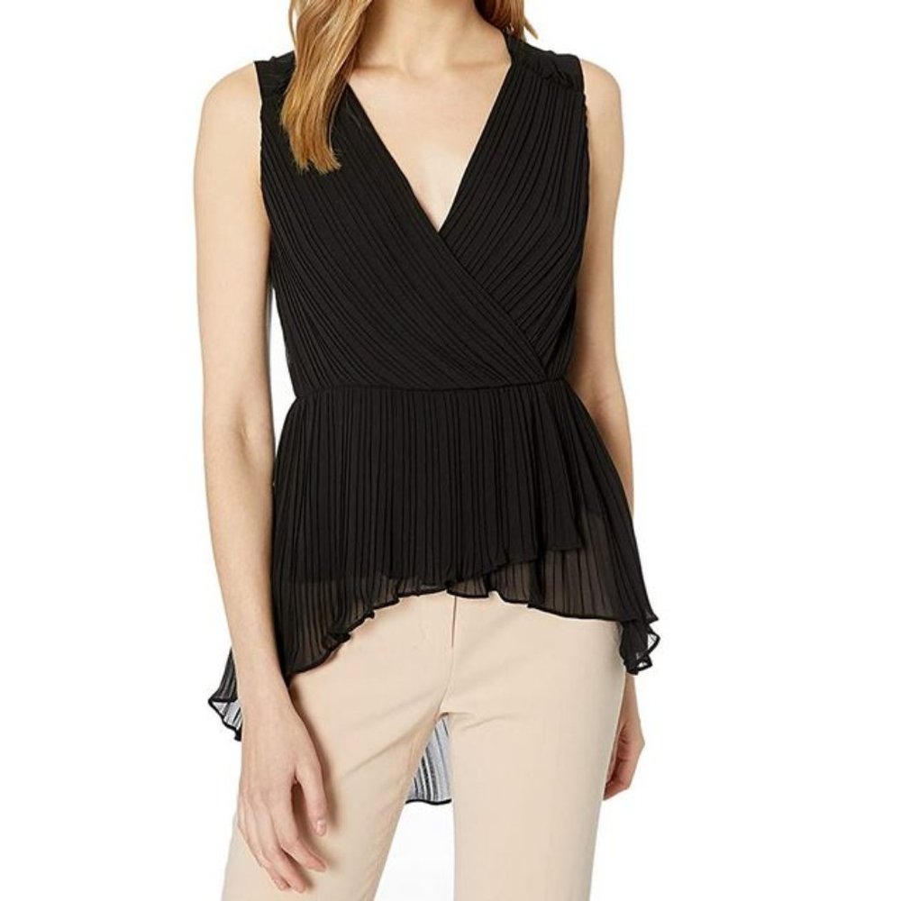 BCBGMAXAZRIA PLEATED ASYMMETRICAL FAUX WRAP TOP 2